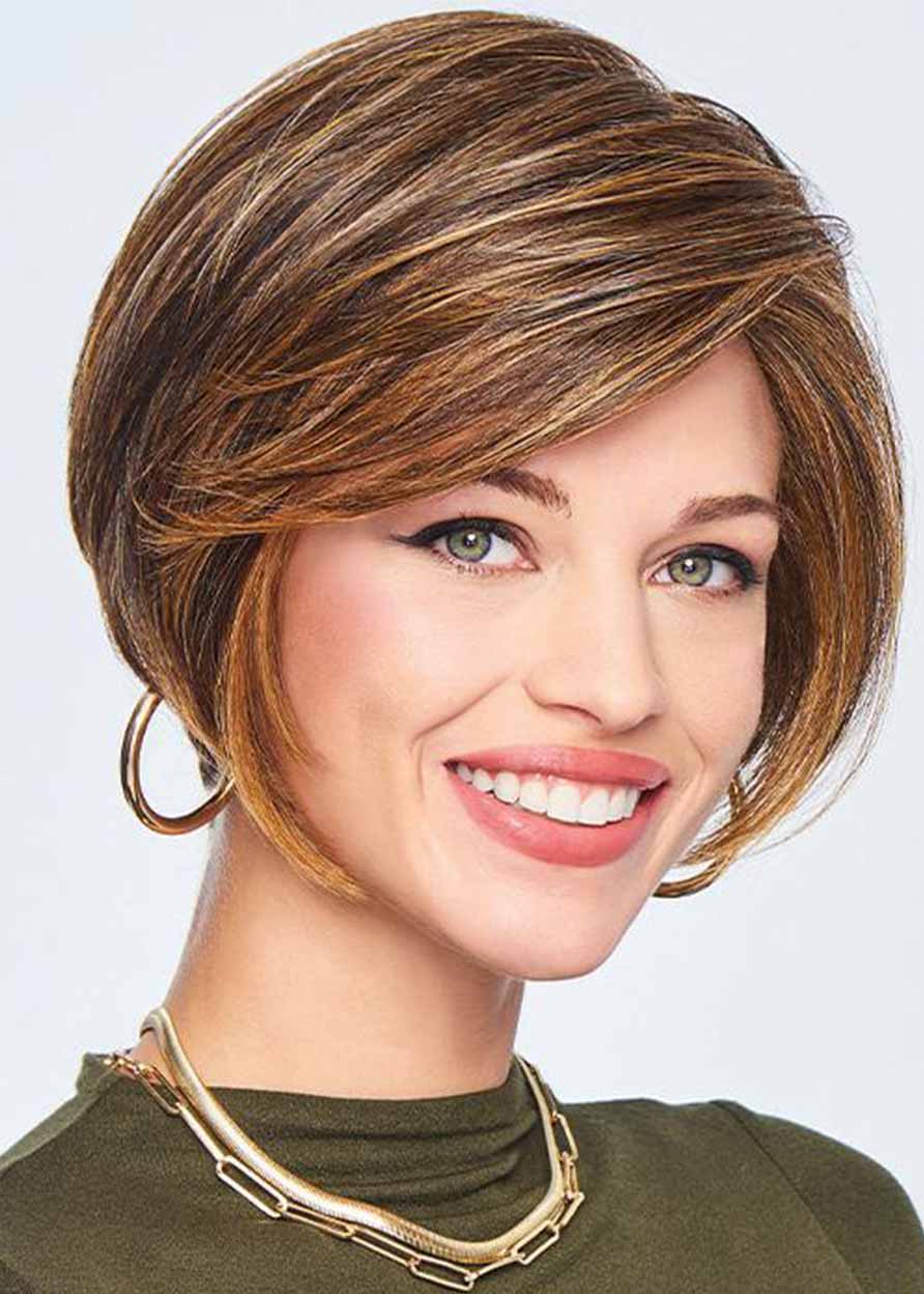 Women's Classic Fresh Tapered Bob Style Straight Synthetic Hair Capless Wigs With Bangs 10Inch