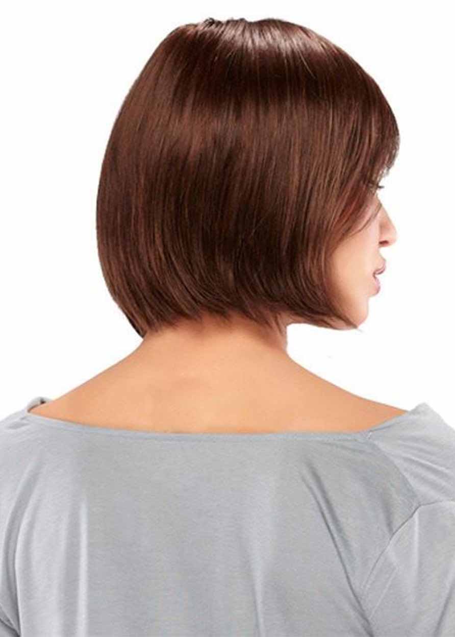Women's Classic Chin-length Bob Style Straight Synthetic Hair Capless Wigs With Wispy Bangs 10Inch