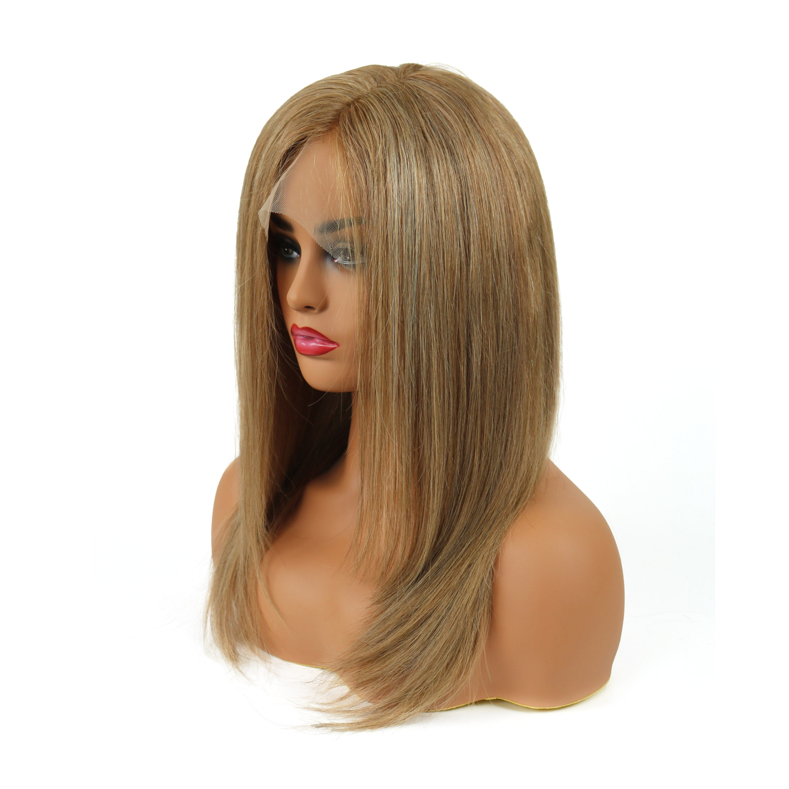 Youthful Mixed Color Medium Straight Full Lace Wig 100% Human Hair 16 Inches