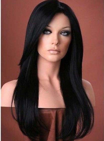 Glamorous Womens Hair Wig 100% Indian Human Hair Long Straight Black Lace Wig 20 Inches