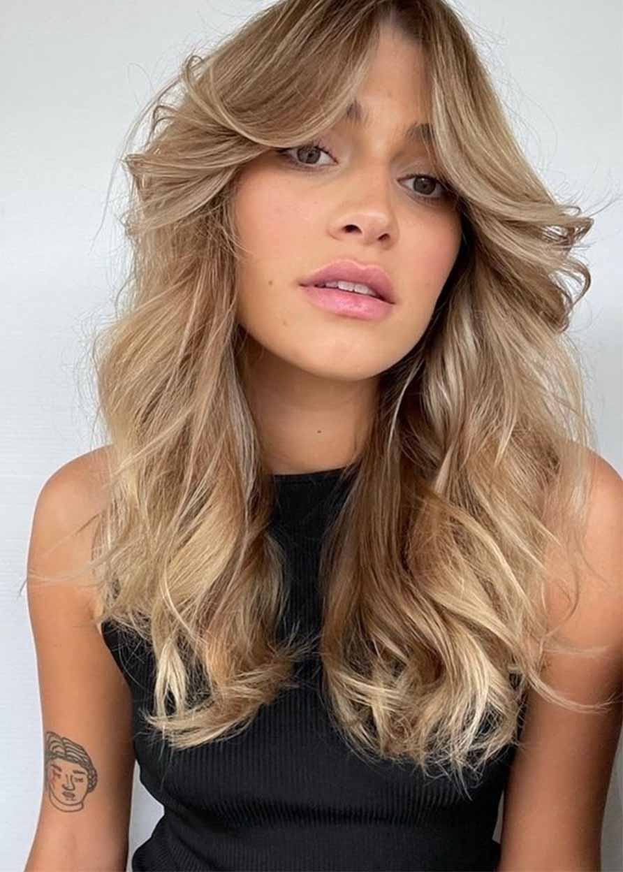 Women's Shaggy Hairstyles Long Layered Wavy Synthetic Hair Capless Wigs 22Inch