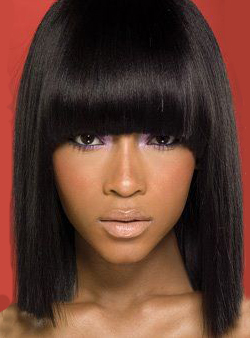 Unique Medium Straight with Full Bangs Capless Human Hair Wig 12 Inches