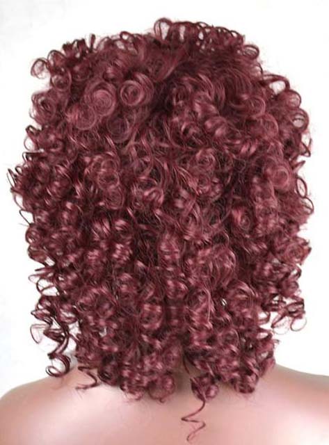Fashion Rihanna Wine Red Medium Curly Synthetic Hair Wig 14 Inches