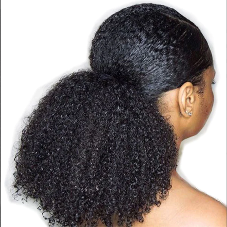Afro Kinky Curly Ponytail Human Hair Extensions Wrap Around Clip In