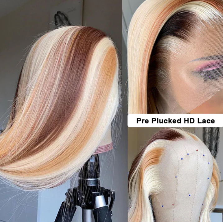 Glueless Balayage Highlight Lace Front Wigs Honey Blonde Brown 613 Colored Human Hair Wigs 13x4 HD Lace Frontal Wigs