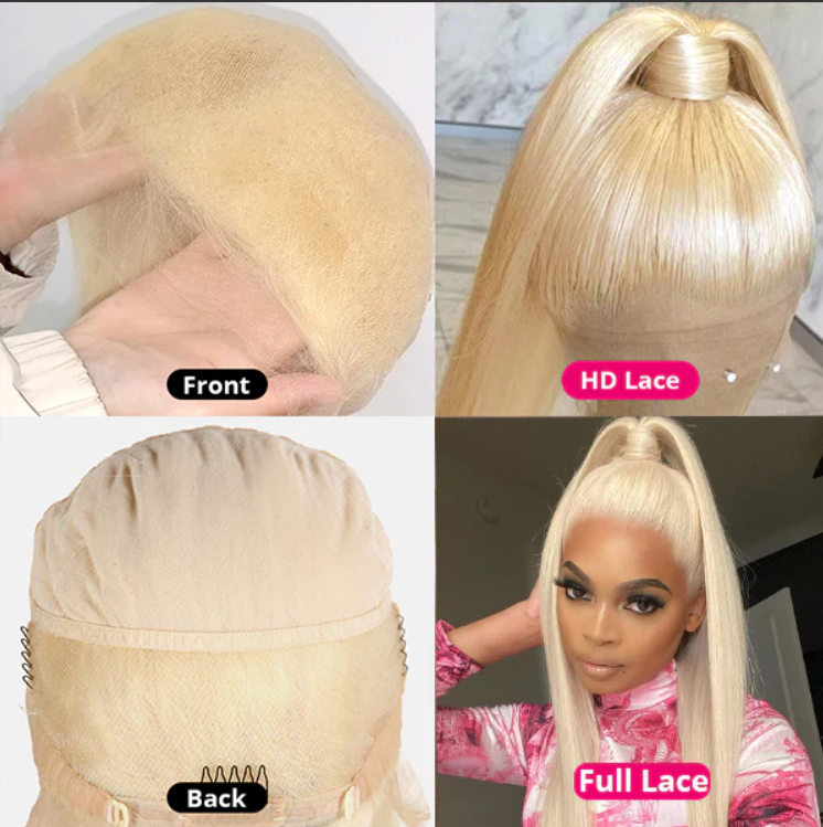 613 Blonde Glueless Full Lace Human Hair Wigs HD Transparent 250% Density Straight Lace Frontal Wig