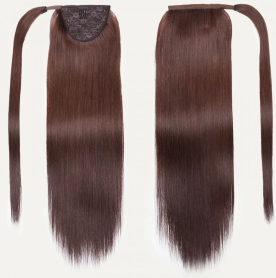 Dark Brown Clip In Ponytail Straight Human Hair Extension