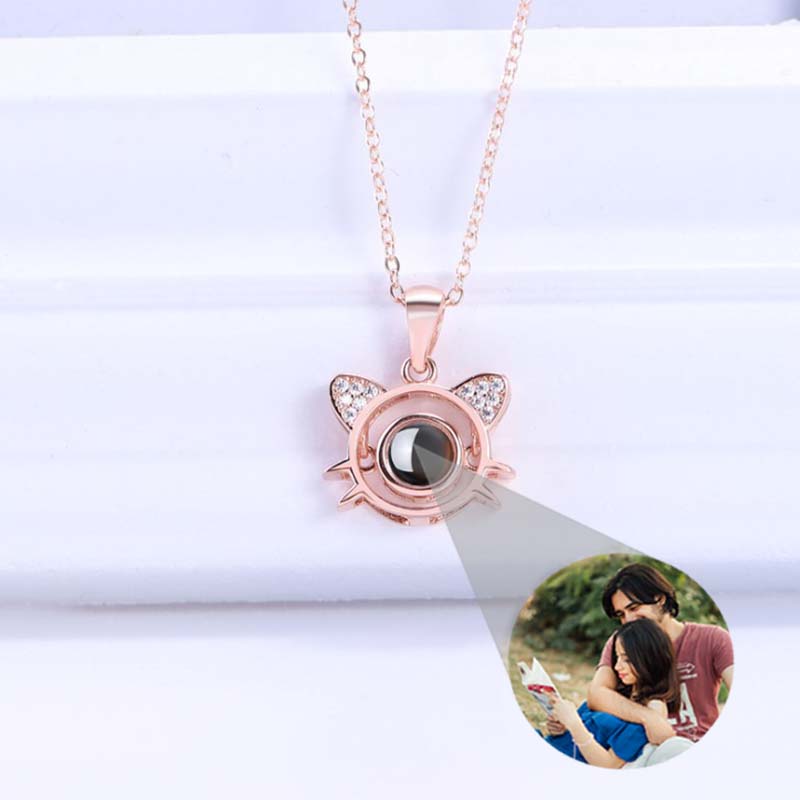 Sterling Silver Personalized Photo Projection Necklace To Lover-Cute Cat