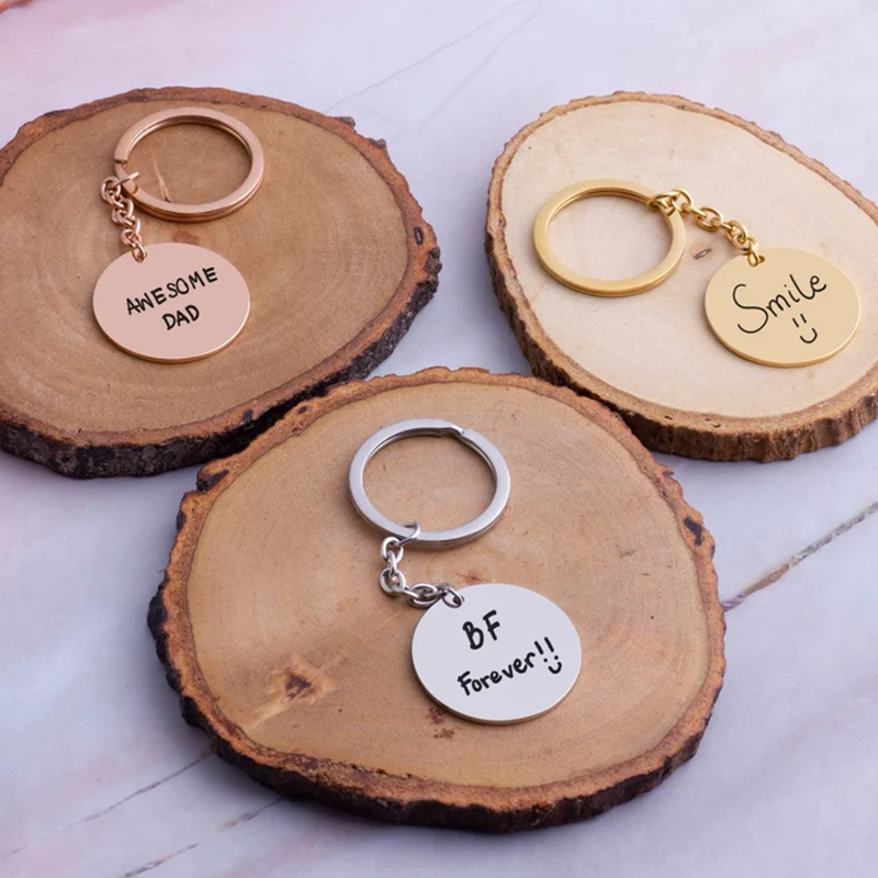 Personalized Handwriting Engraved Round Shaped Keychain