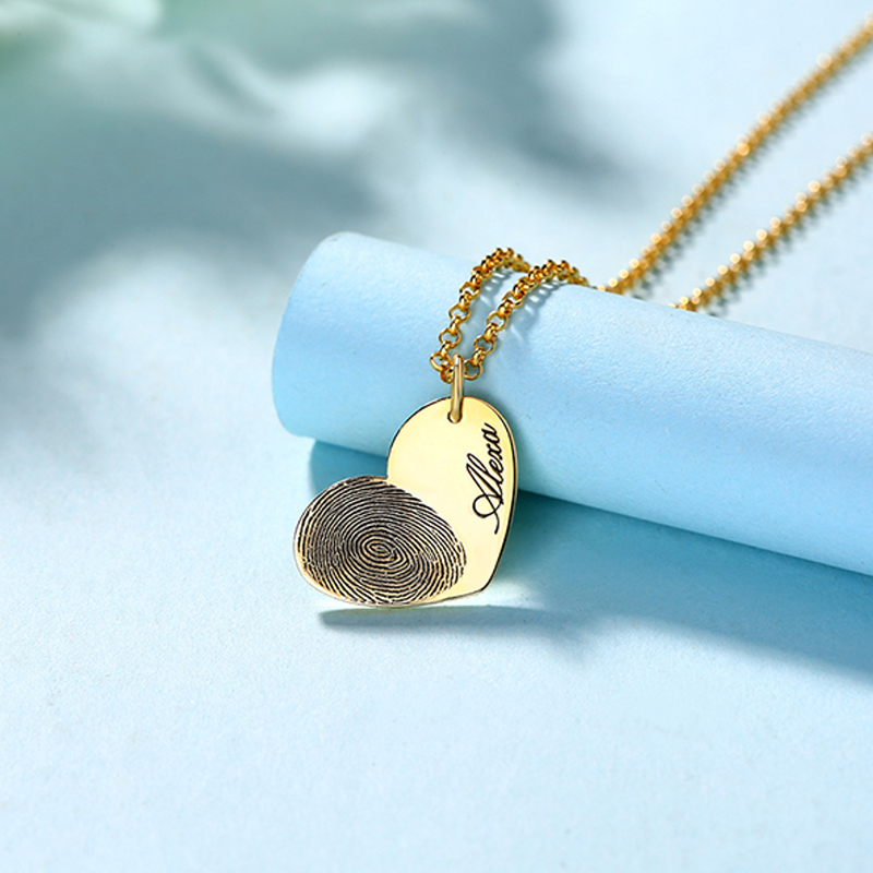 Personalized Fingerprint Heart Necklace With Name Fingerprint Jewelry