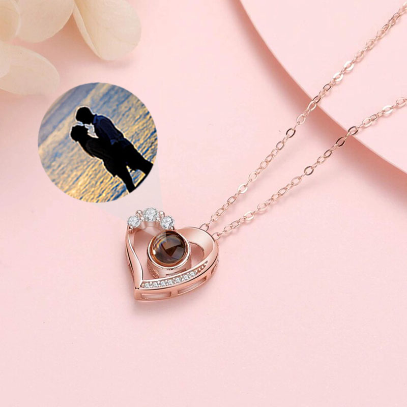 Sterling Silver Personalized Photo Projection Necklace To Lover-My Heart Will Go On