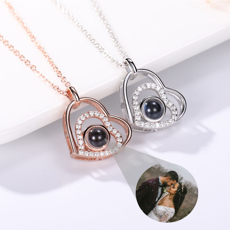 Personalized Photo Projection Necklace- To Love-Warm Heart