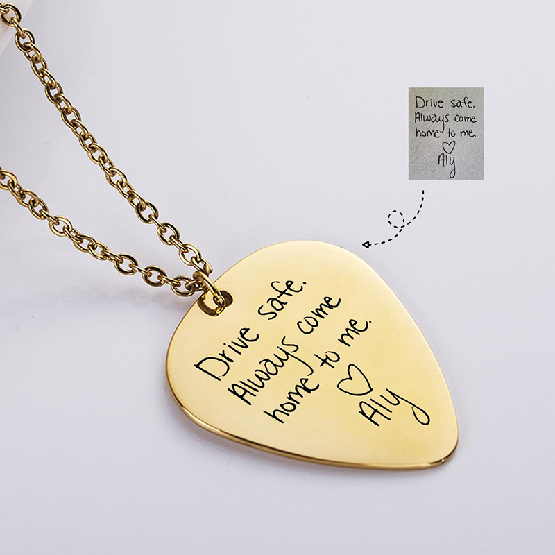 Custom Handwriting Necklace-Gift For Women-Baby Guitar Pick Necklace