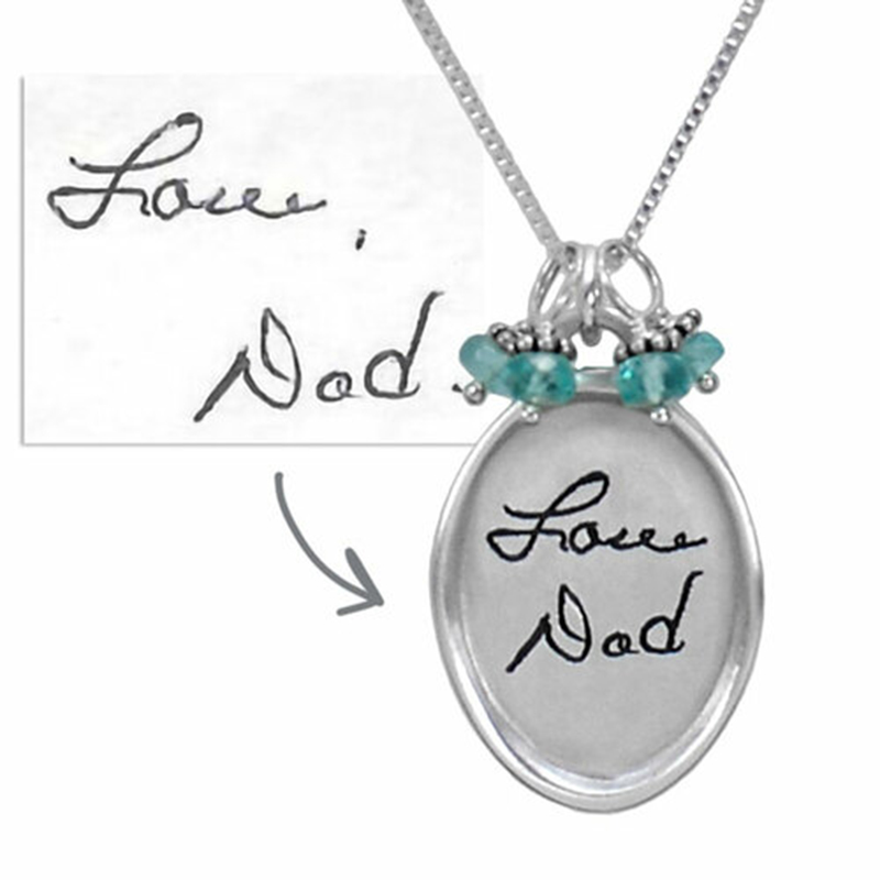 Custom Handwriting Necklace-Gift For Women-Sculpted Raised Edge Circle With With Birthstone