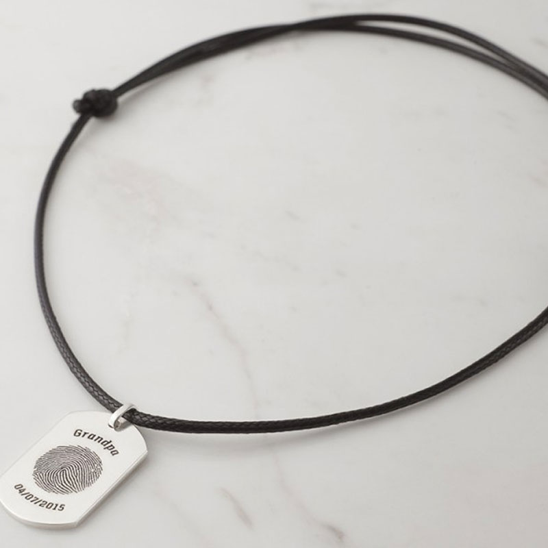 Personalized Fingerprint Jewelry Necklace - Leather Cord For Men