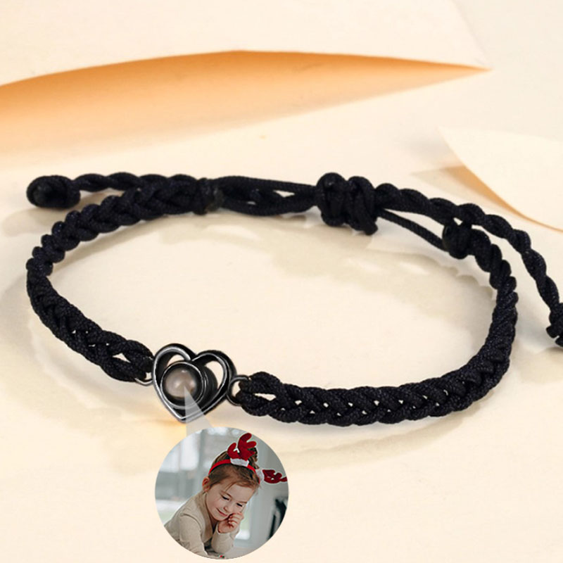 Personalized Photo Projection Bracelets-Black Color Braided Cord