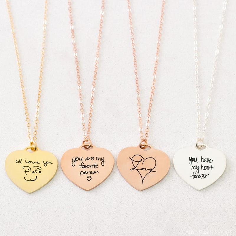 Actual Handwriting Heart Necklace-Handwriting Heart Charm-Mothers Day Gift For Her