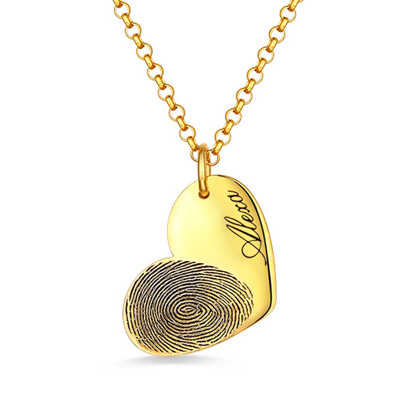 Personalized Fingerprint Heart Necklace With Name Fingerprint Jewelry