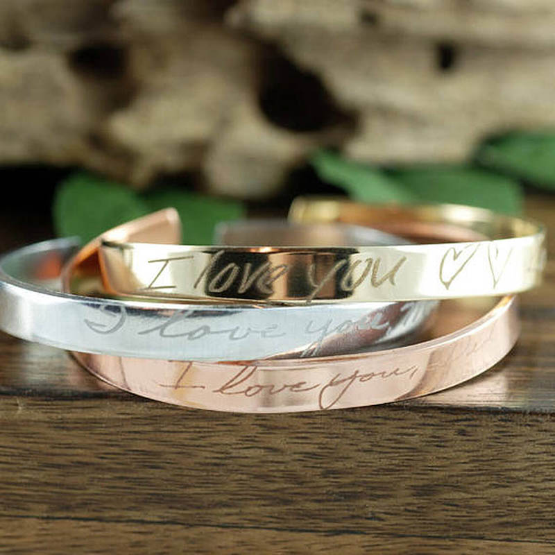Engraved Handwriting Bracelet Personalized Cuff