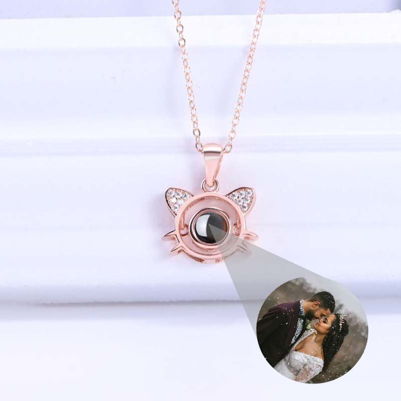 Sterling Silver Personalized Photo Projection Necklace To Lover-Cute Cat