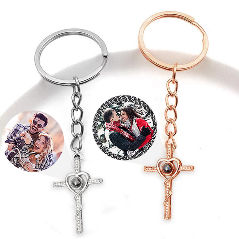 Personalized Photo Projection Keychain-Heart & Cross