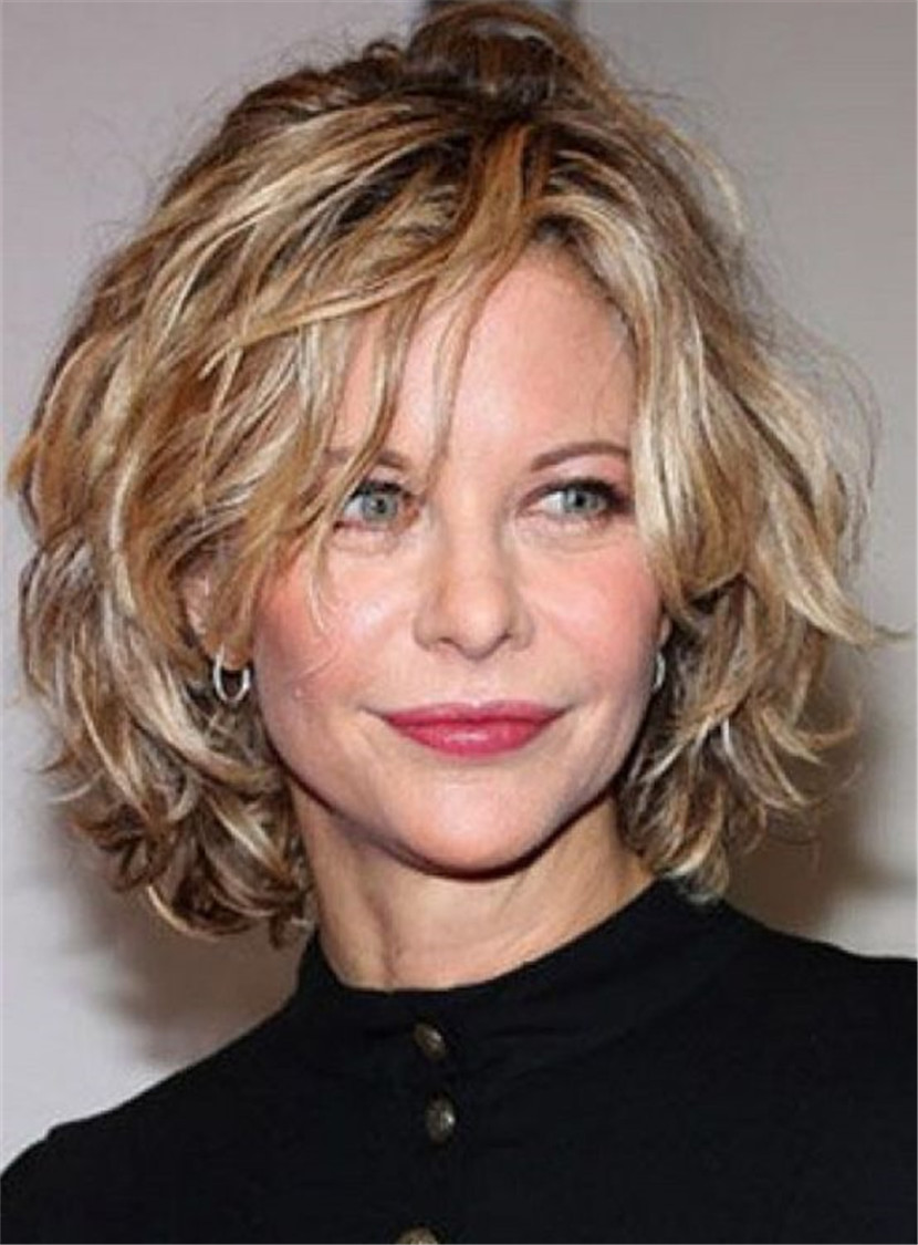 Meg Ryan Lace Front Cap Synthetic Hair Women Wavy Wigs 12 Inches 