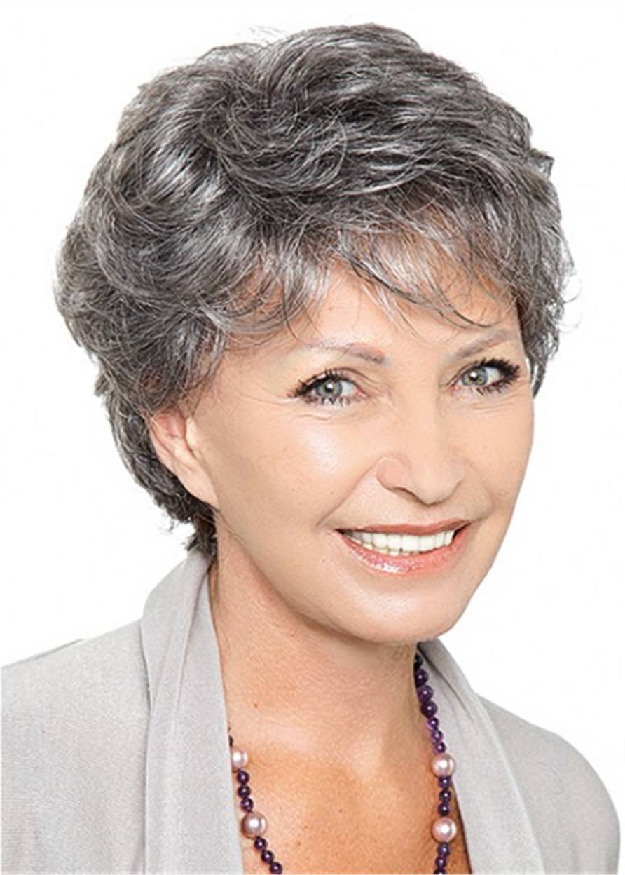 Short Layered Grey Hair Wig Synthetic Straight Hair Wig For Older Women ...