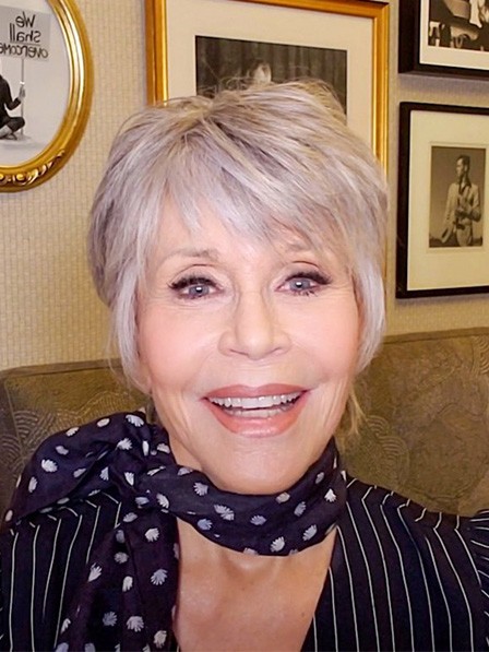 Jane Fonda Short Straight Full Lace Synthetic Grey Hair Wigs With Bangs
