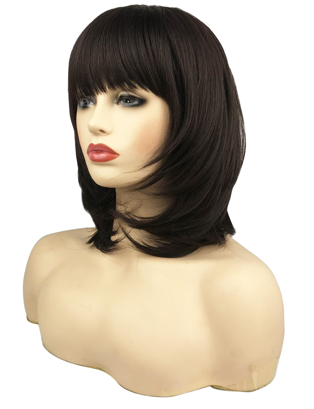 Layered Shag Hairstyle with Full Fringe Middle Length Synthetic Capless Women Wigs 12 Inches
